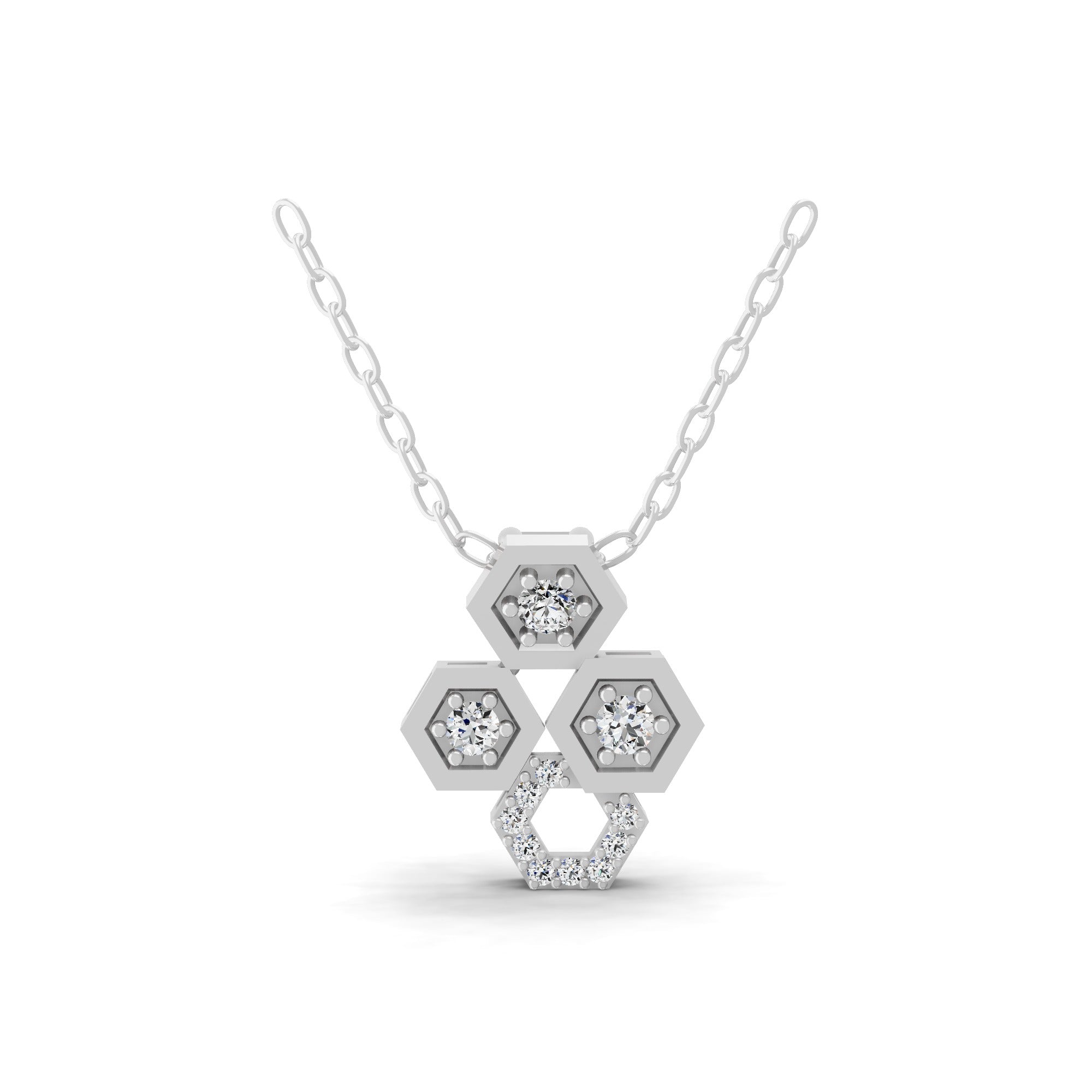 Geometric Hexagon Pendant 0.20Ct Lab Grown Round Diamond Necklace 14K Gold