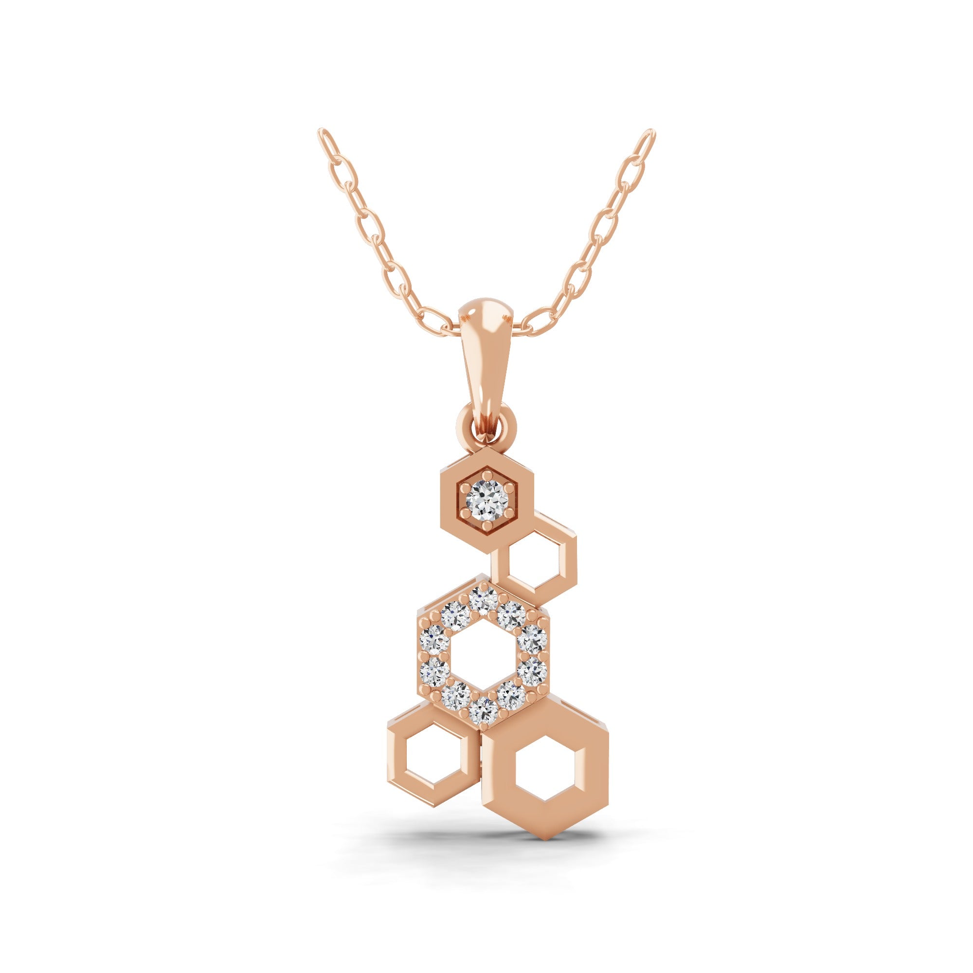 Hexagon Elements Eight Open Charm Pendant Lab Grown Diamond 0.20Ct 14K Gold