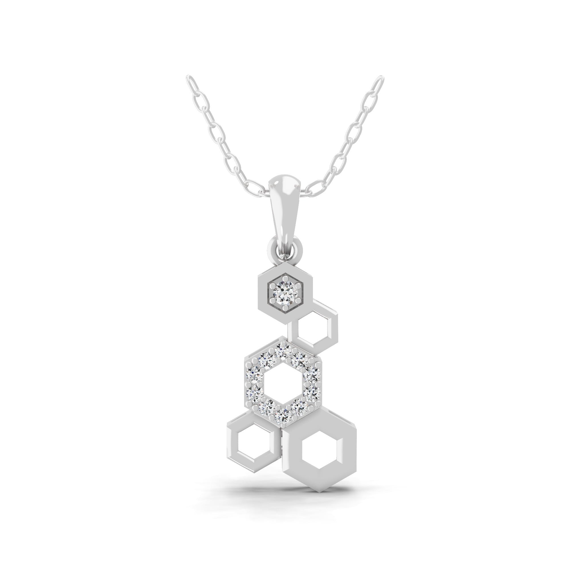 Hexagon Elements Eight Open Charm Pendant Lab Grown Diamond 0.20Ct 14K Gold