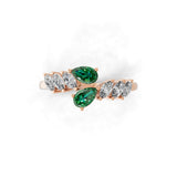 Pear Emerald lab Grown Diamond Marquise Cut Bypass Ring 14K Gold 0.78Tcw