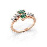 Pear Emerald lab Grown Diamond Marquise Cut Bypass Ring 14K Gold 0.78Tcw