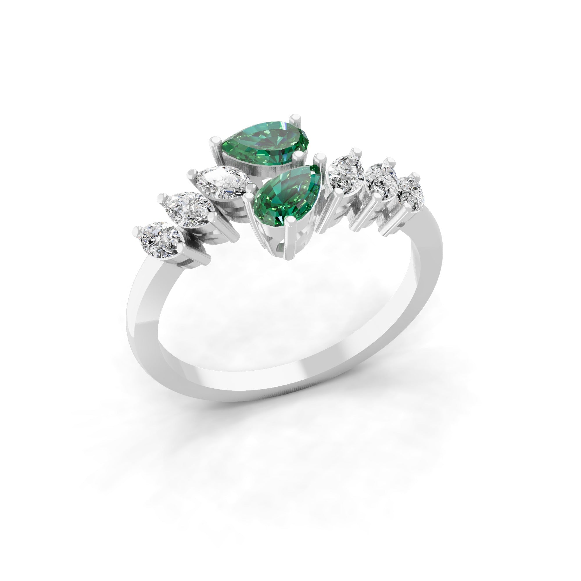 Pear Emerald lab Grown Diamond Marquise Cut Bypass Ring 14K Gold 0.78Tcw
