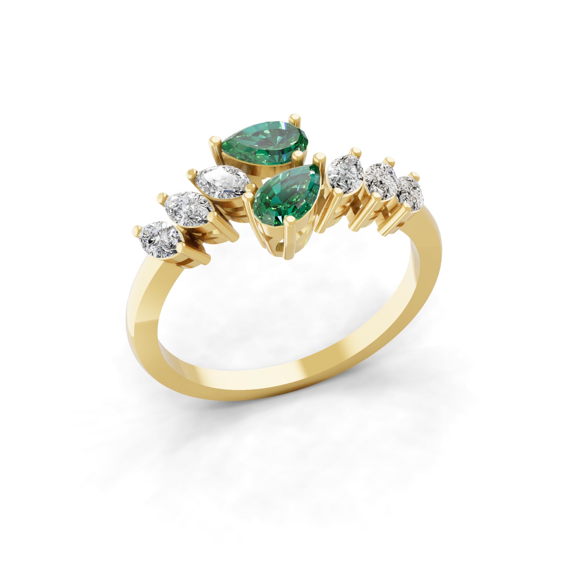 Pear Emerald lab Grown Diamond Marquise Cut Bypass Ring 14K Gold 0.78Tcw
