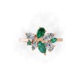 14K Fine Gold Multi Shape Emerald Lab Grown Diamond Floral Style Ring 1.16Tcw