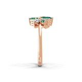 14K Fine Gold Multi Shape Emerald Lab Grown Diamond Floral Style Ring 1.16Tcw
