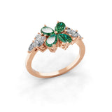 Pear Emerald Lab Grown Diamond Floral Ring 14K Fine Gold 0.77Tcw