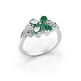 Pear Emerald Lab Grown Diamond Floral Ring 14K Fine Gold 0.77Tcw
