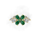 Pear Emerald Lab Grown Diamond Floral Ring 14K Fine Gold 0.77Tcw