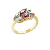 1.24Tcw Marquise Cut Lab Grown Diamond Ruby Leaf Ring 14K Fine Gold