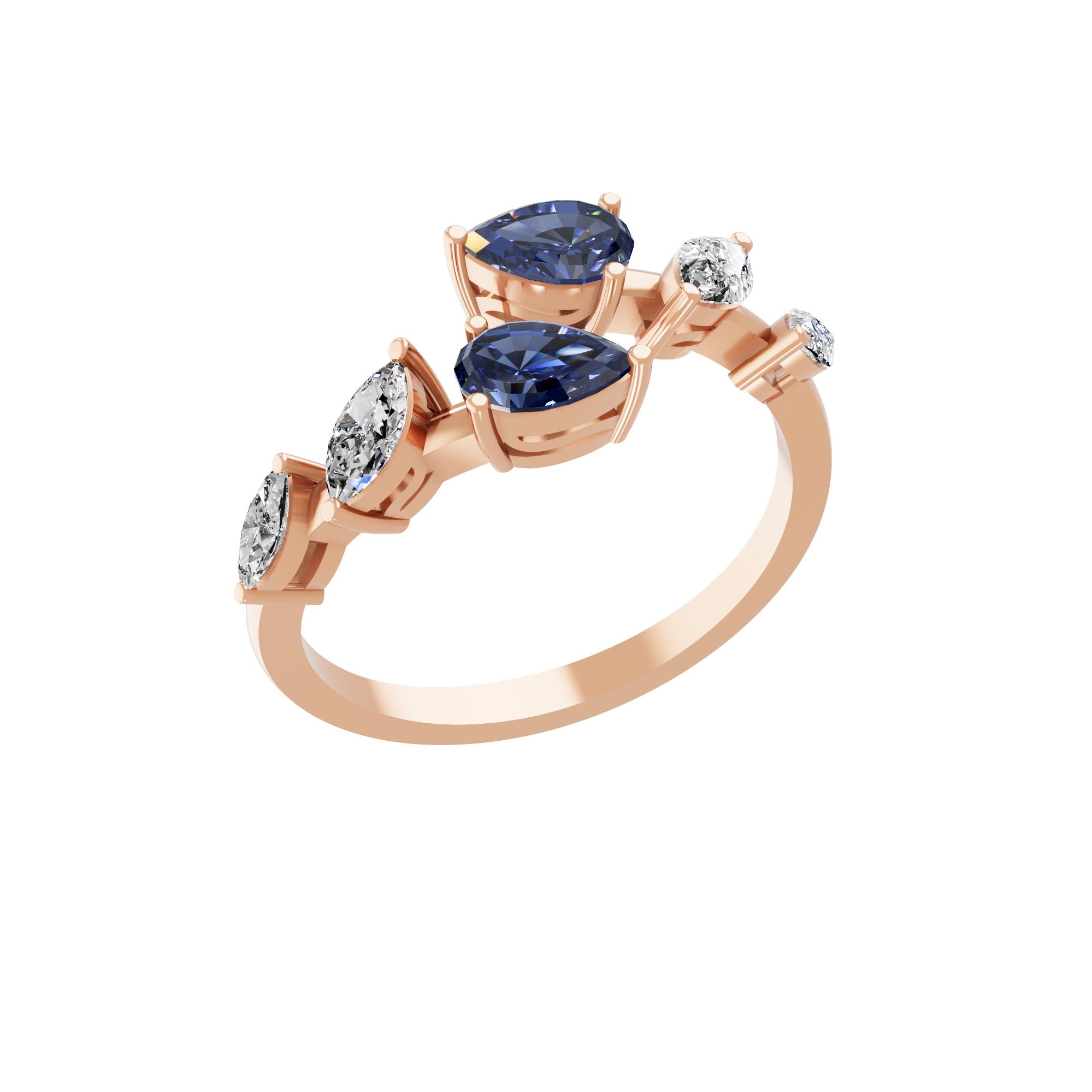 0.76Tcw Pear Cut Blue Sapphire Lab Grown Diamond 14K Fine Gold Ring