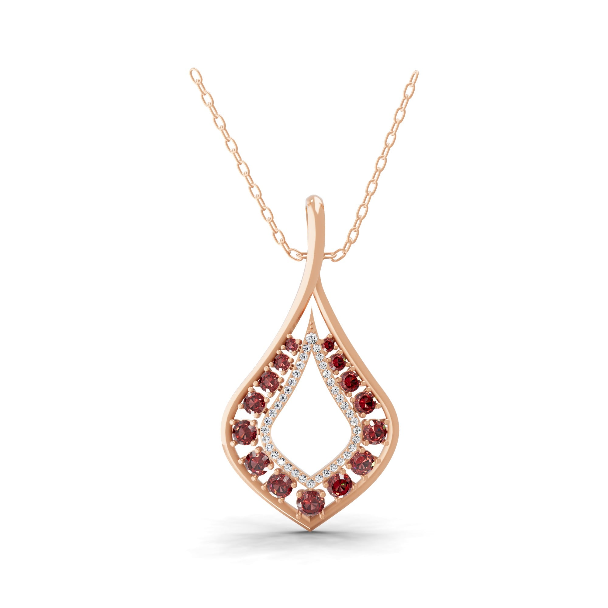Ruby Round Lab Grown Diamond 0.54Tcw Teardrop Pendant 14K Fine Gold Necklace