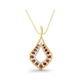 Ruby Round Lab Grown Diamond 0.54Tcw Teardrop Pendant 14K Fine Gold Necklace