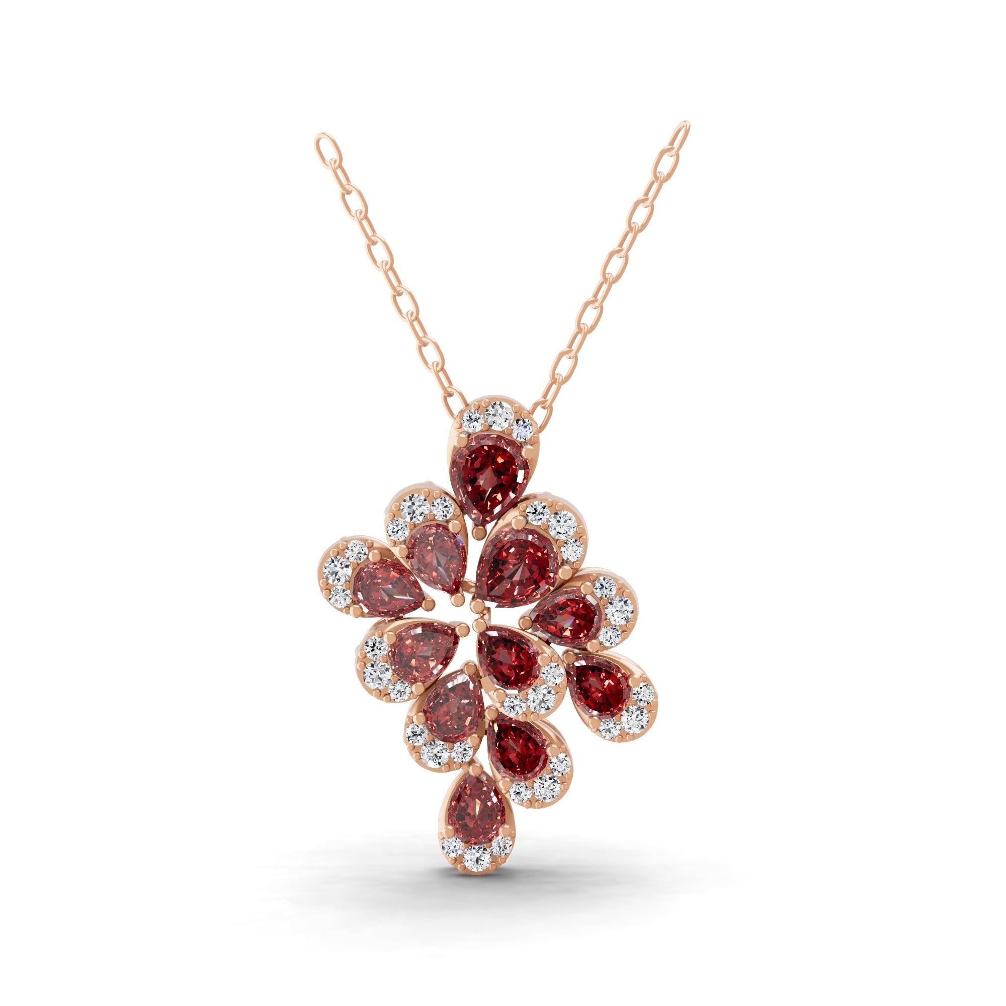 Pear Cut Ruby 14K Fine Gold Lab Grown Round Diamond Pendant Necklace 1.01Tcw