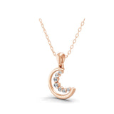 0.36Ct Round Lab Grown Diamond Crescent Moon Pendant 14K Fine Gold Necklace
