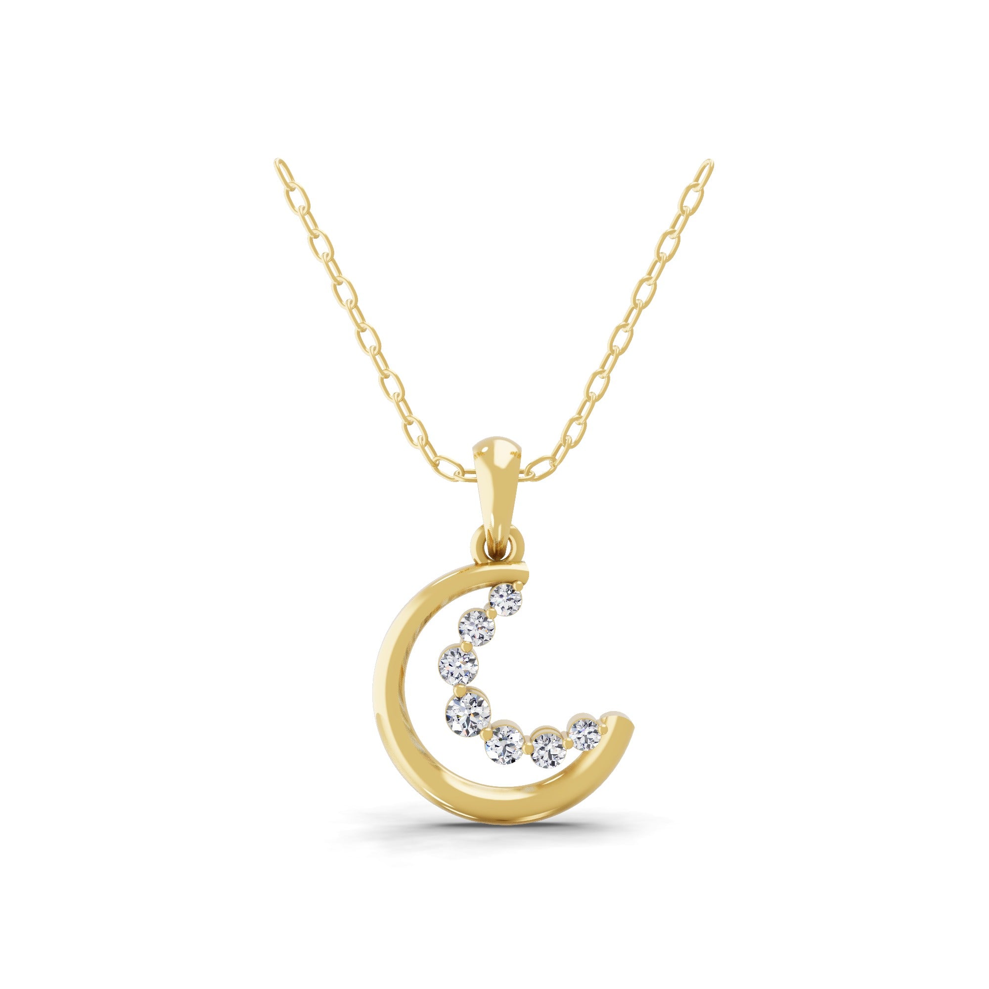 0.36Ct Round Lab Grown Diamond Crescent Moon Pendant 14K Fine Gold Necklace