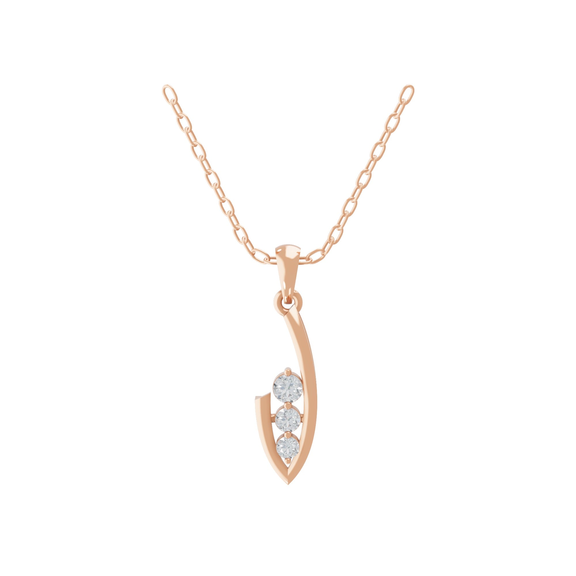 Round Cut 0.19Ct Lab Grown Diamond Sleek Curved Design Pendant 14K Fine Gold