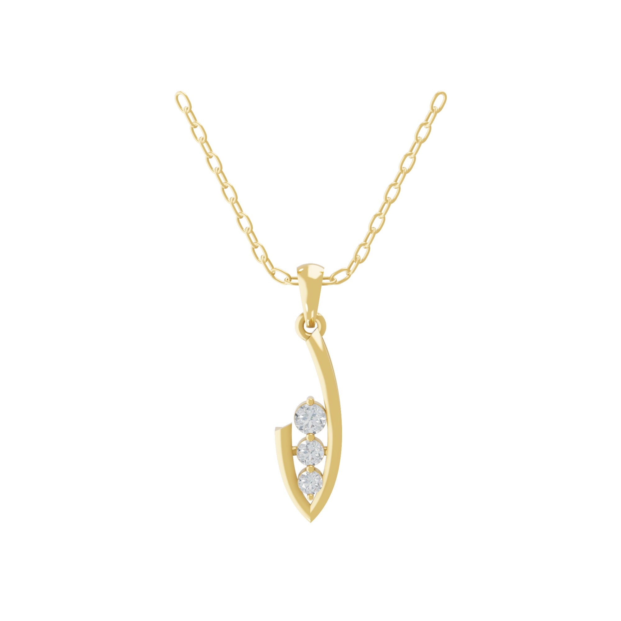 Round Cut 0.19Ct Lab Grown Diamond Sleek Curved Design Pendant 14K Fine Gold