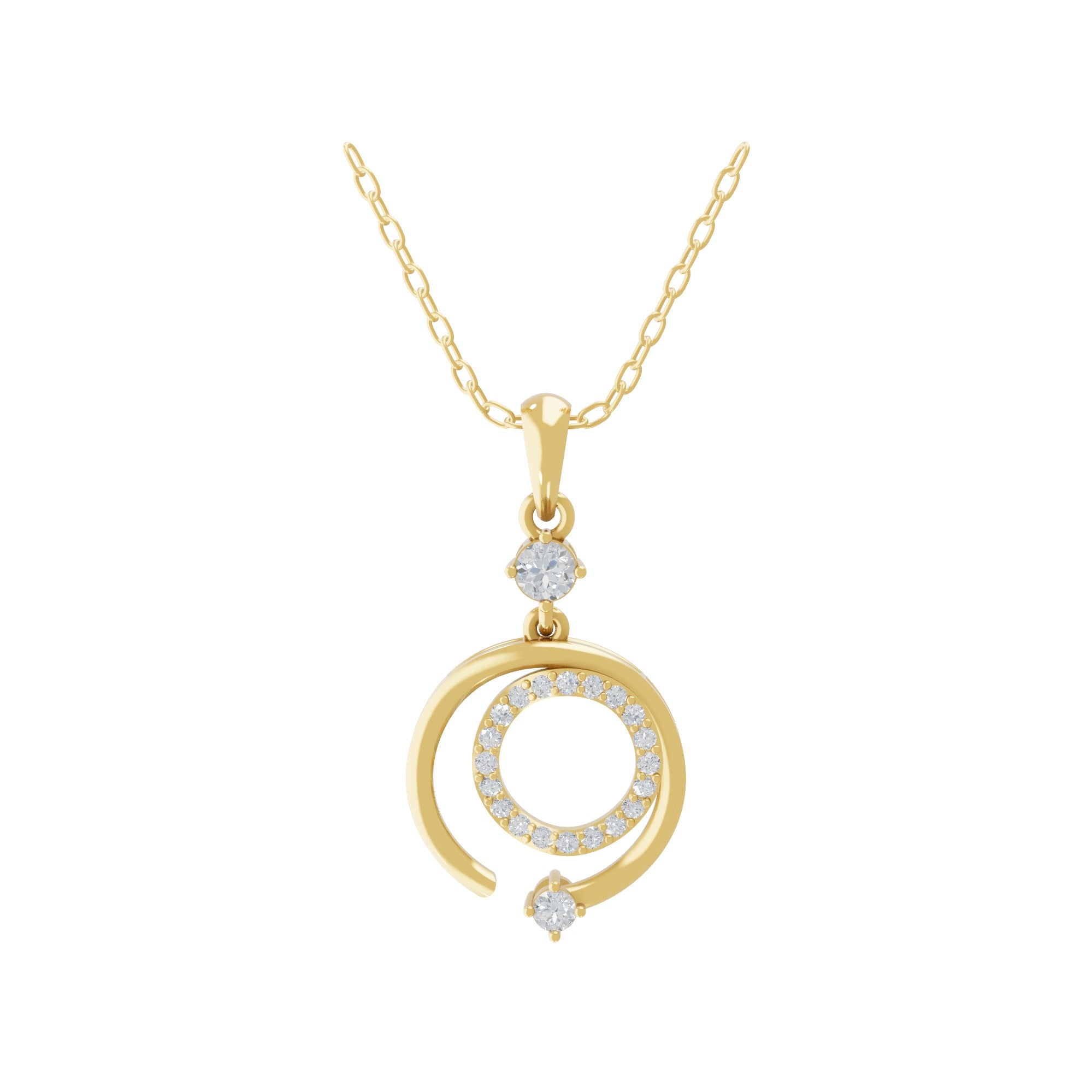 Lab Grown Round Diamond 14K Fine Gold 0.41Ct Circular Pendant Necklace