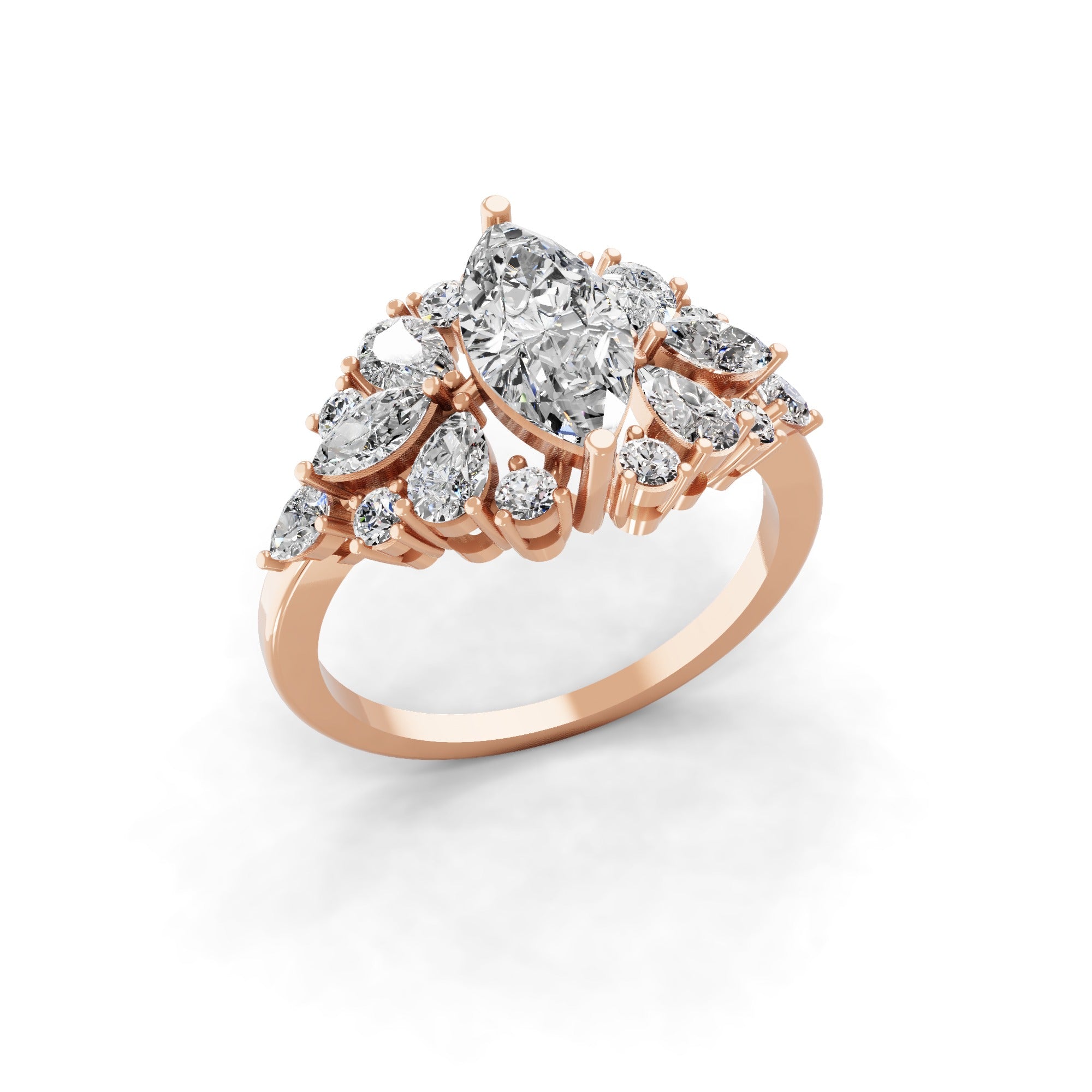Cluster Multi Shape 2.33Ct Lab Grown Diamond Statement Ring 14K Fine Gold
