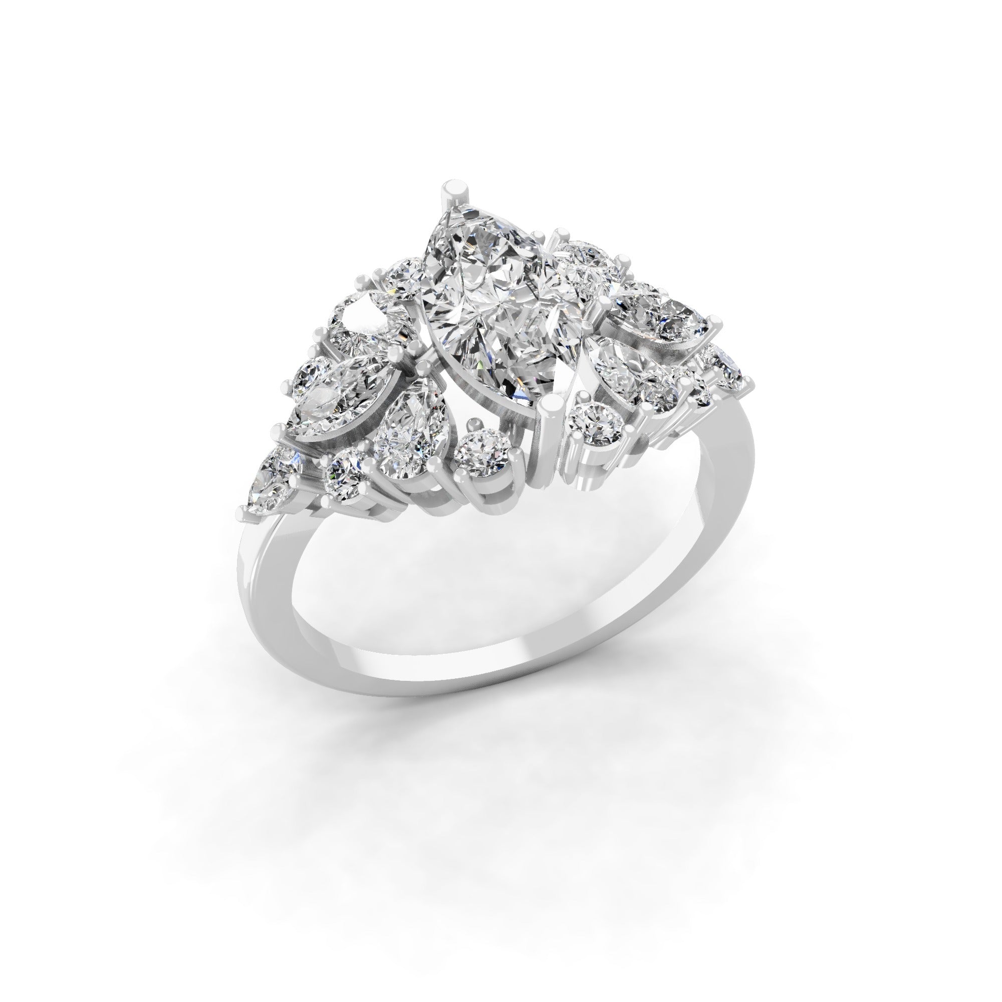 Cluster Multi Shape 2.33Ct Lab Grown Diamond Statement Ring 14K Fine Gold