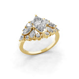 Cluster Multi Shape 2.33Ct Lab Grown Diamond Statement Ring 14K Fine Gold