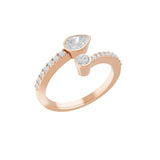 0.85Ct Lab Grown Diamond Pear Round Cut 14K Fine Gold toi et moi Ring