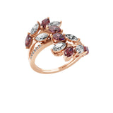 Ruby Marquise Round Lab Grown Diamond 1.47Tcw 14K Fine Gold Leaf Ring
