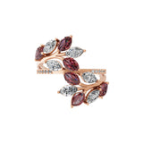 Ruby Marquise Round Lab Grown Diamond 1.47Tcw 14K Fine Gold Leaf Ring