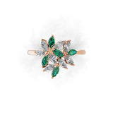 Emerald Marquise Lab Grown Diamond Floral Cluster Ring 14K Gold 0.88Tcw