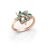 Emerald Marquise Lab Grown Diamond Floral Cluster Ring 14K Gold 0.88Tcw