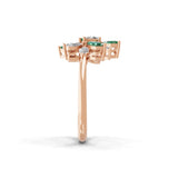 Emerald Marquise Lab Grown Diamond Floral Cluster Ring 14K Gold 0.88Tcw