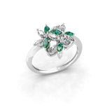 Emerald Marquise Lab Grown Diamond Floral Cluster Ring 14K Gold 0.88Tcw