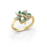 Emerald Marquise Lab Grown Diamond Floral Cluster Ring 14K Gold 0.88Tcw