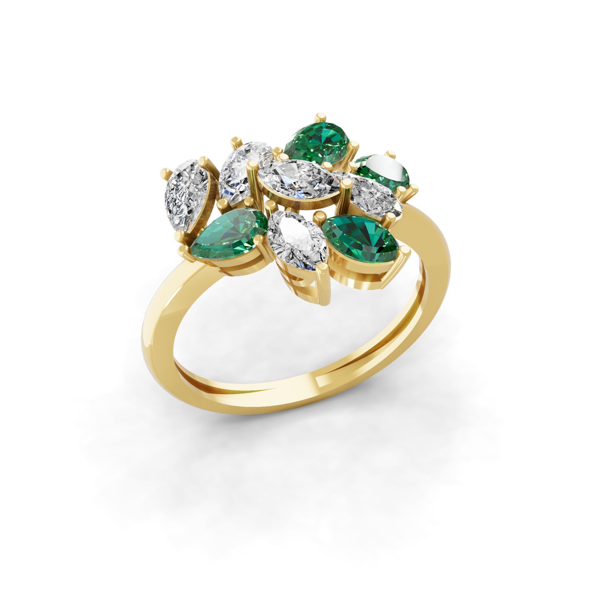 Emerald and Lab Grown Diamond 1.51Tcw Engagement Ring 14K Fine Gold