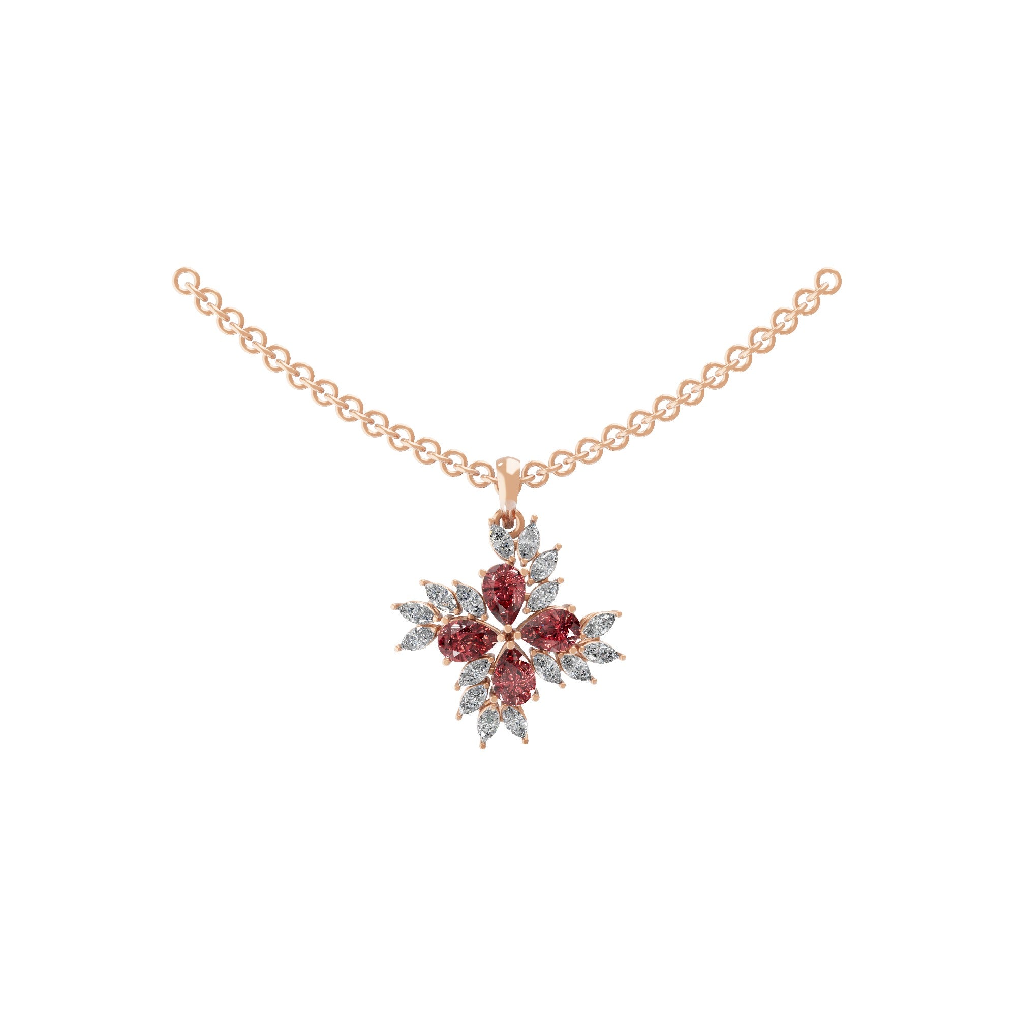 Ruby Pear Lab Grown Marquise Diamond Pendant 14K Fine Gold Necklace 2.10Tcw