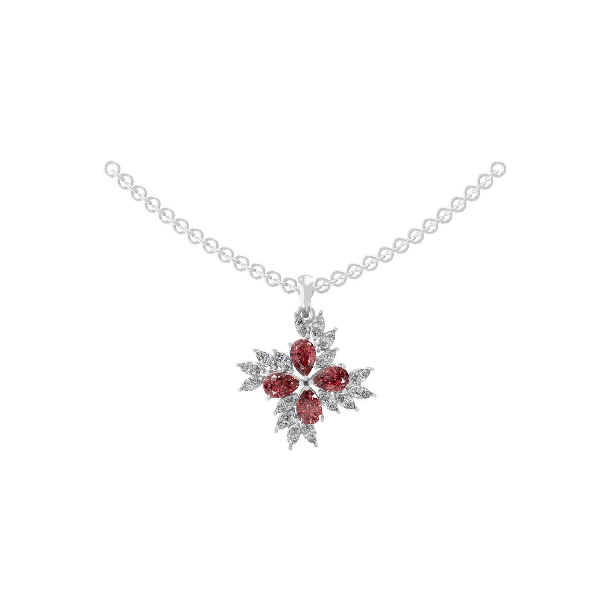 Ruby Pear Lab Grown Marquise Diamond Pendant 14K Fine Gold Necklace 2.10Tcw