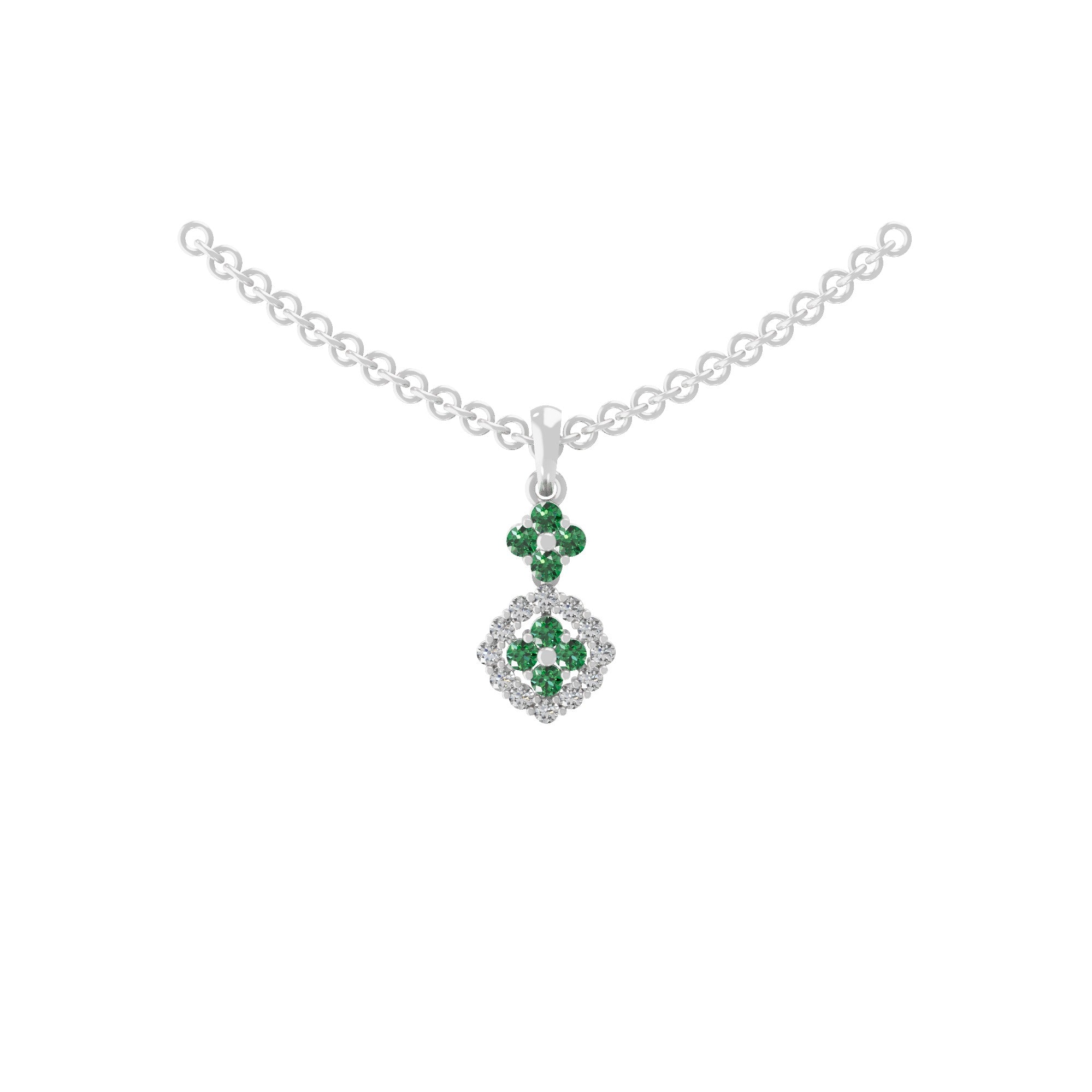 Emerald Round Lab Grown Diamond 0.44Tcw Charm Pendant 14K Fine Gold Necklace