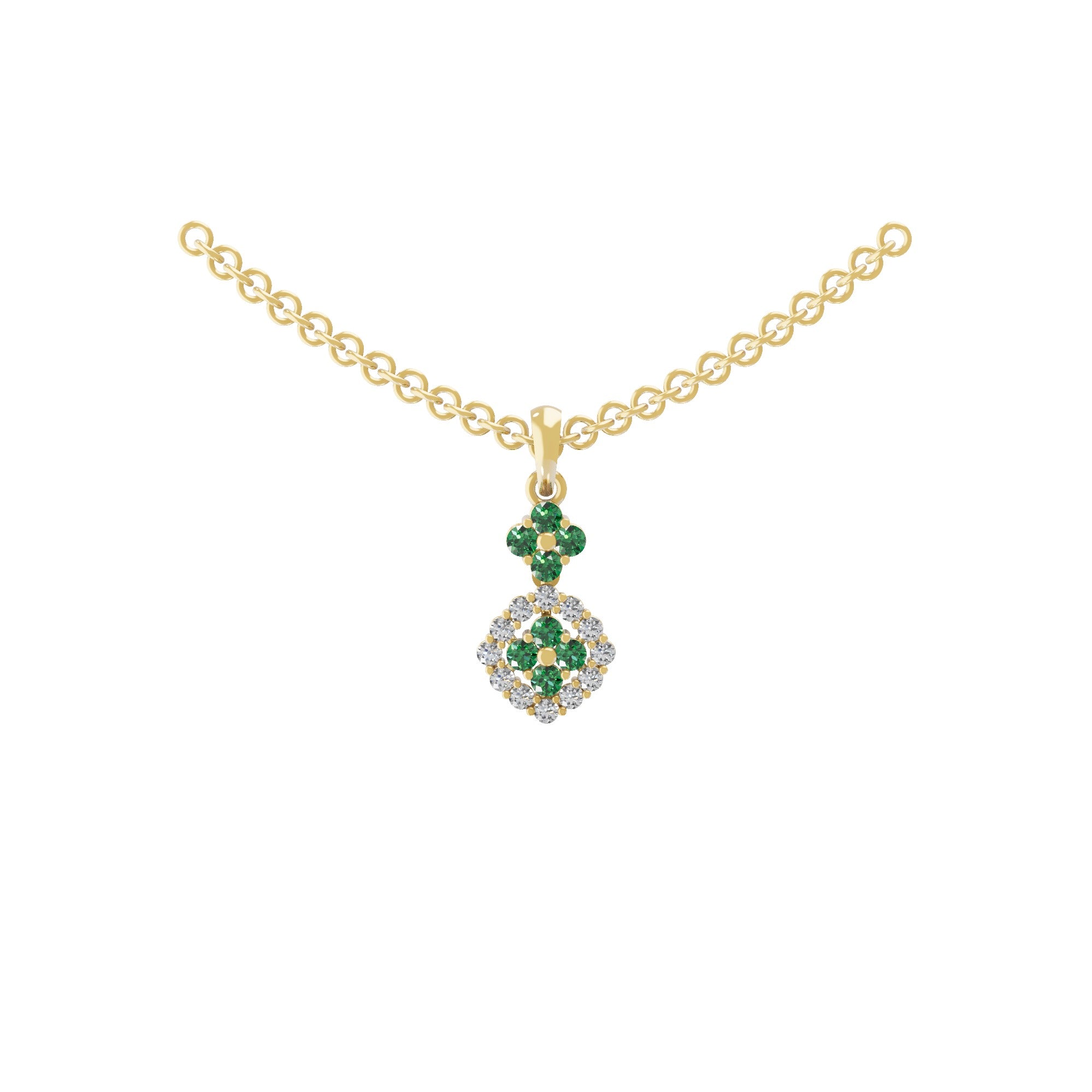 Emerald Round Lab Grown Diamond 0.44Tcw Charm Pendant 14K Fine Gold Necklace