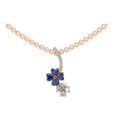 Blue Sapphire Heart 14K Fine Gold Lab Grown Round Diamond Flower Shaped Pendant 1.09Tcw