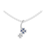 Blue Sapphire Heart 14K Fine Gold Lab Grown Round Diamond Flower Shaped Pendant 1.09Tcw