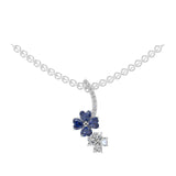 Blue Sapphire Heart 14K Fine Gold Lab Grown Round Diamond Flower Shaped Pendant 1.09Tcw