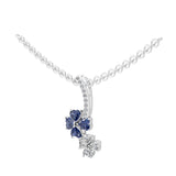 Blue Sapphire Heart 14K Fine Gold Lab Grown Round Diamond Flower Shaped Pendant 1.09Tcw