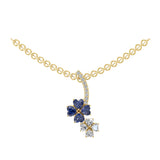 Blue Sapphire Heart 14K Fine Gold Lab Grown Round Diamond Flower Shaped Pendant 1.09Tcw