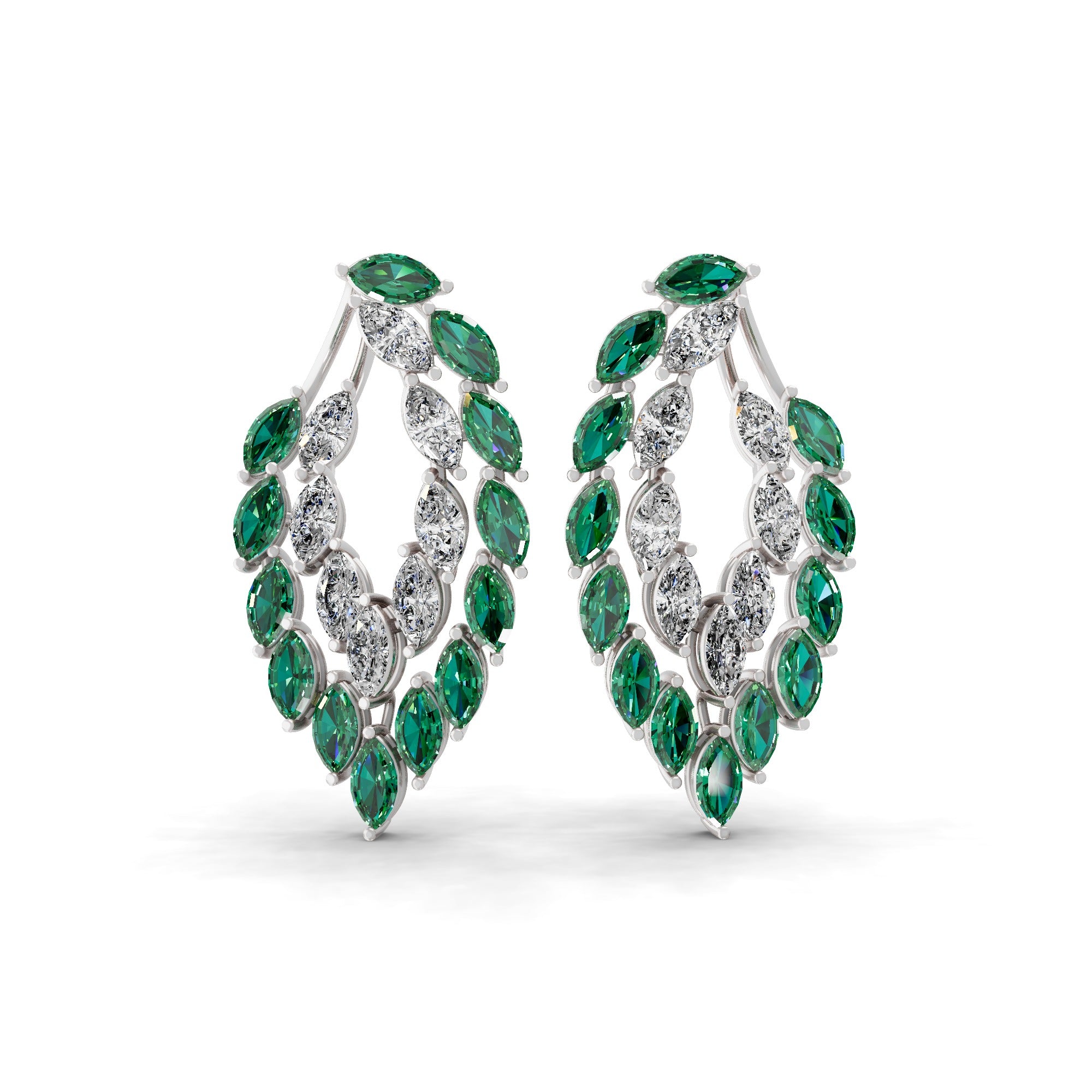 Marquise Cut Emerald Lab Grown Diamond Leaf Design Hoop Earring 14K Gold 4.26Tcw