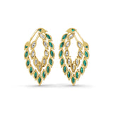 Marquise Cut Emerald Lab Grown Diamond Leaf Design Hoop Earring 14K Gold 4.26Tcw