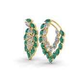 Marquise Cut Emerald Lab Grown Diamond Leaf Design Hoop Earring 14K Gold 4.26Tcw