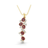 Lab Grown Diamond Oval Ruby Cluster Pendant 14K Fine Gold Necklace 0.86Tcw