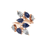 Pear Blue Sapphire Lab Grown Diamond 2.51Tcw Bypass Ring 14k Fine Gold