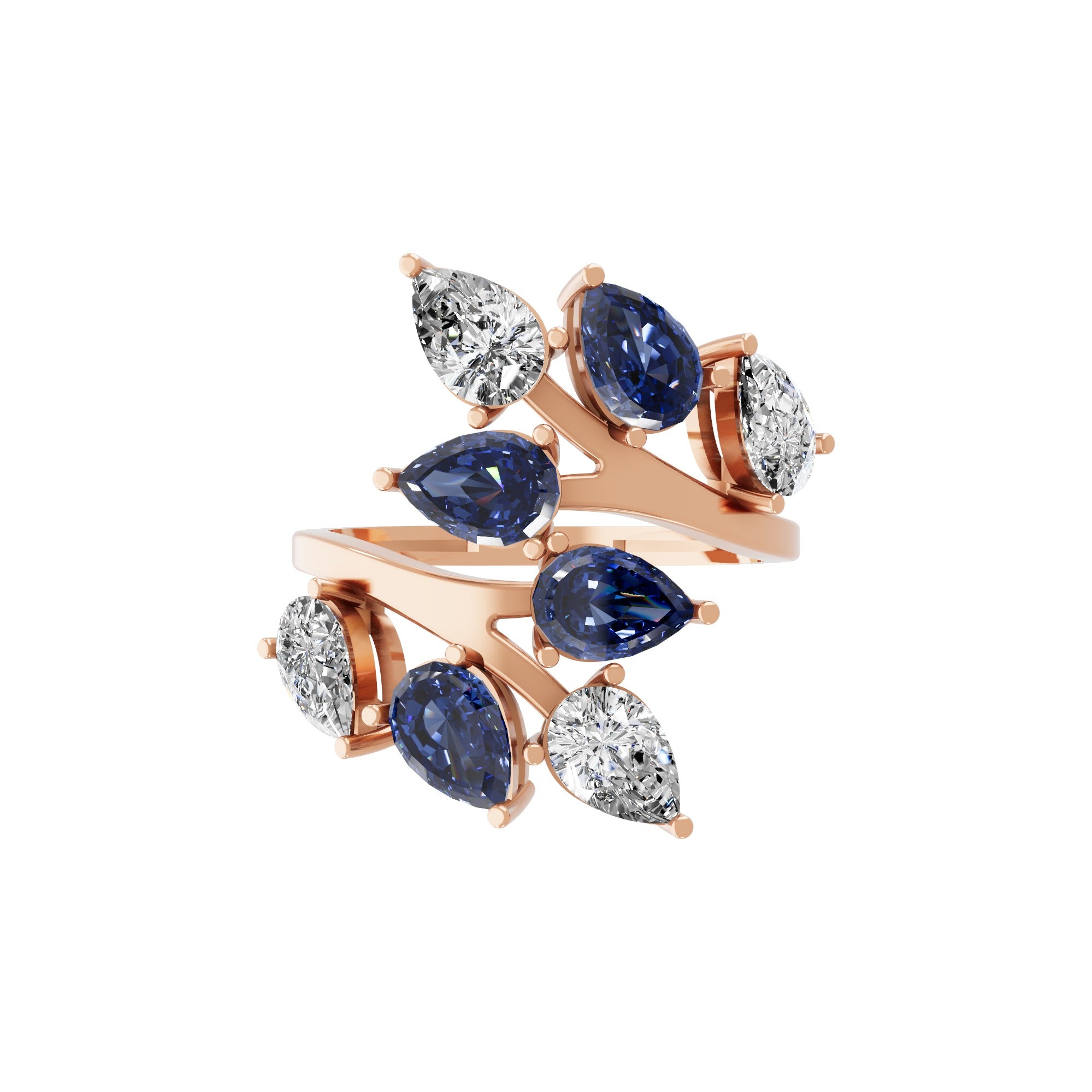 Pear Blue Sapphire Lab Grown Diamond 2.51Tcw Bypass Ring 14k Fine Gold