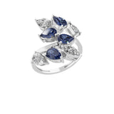 Pear Blue Sapphire Lab Grown Diamond 2.51Tcw Bypass Ring 14k Fine Gold